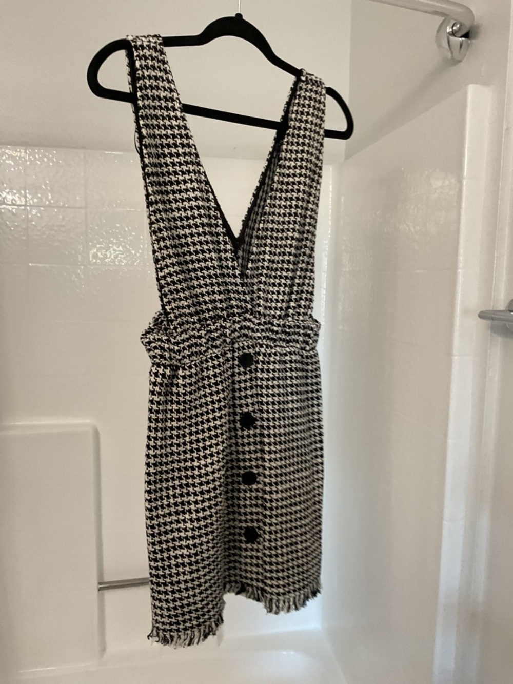 H&M Black & White One-Shoulder Houndstooth Dress